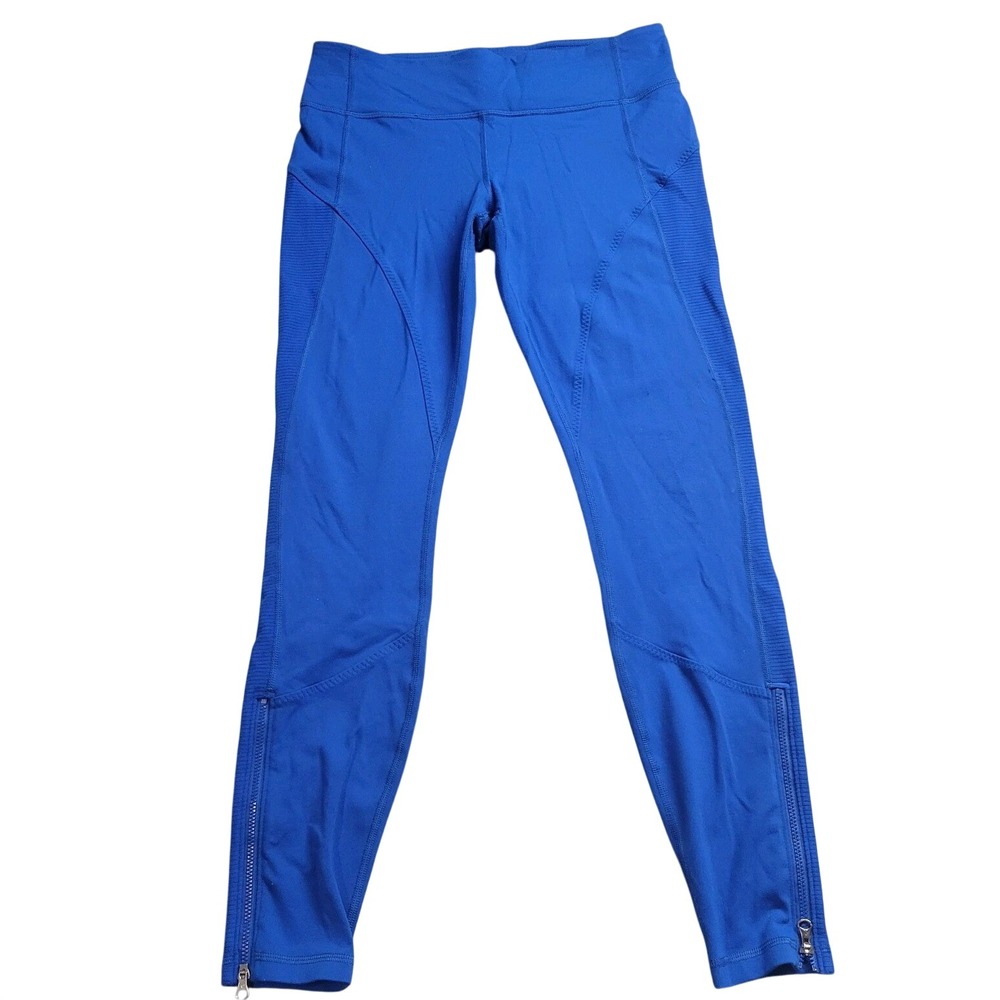 Lululemon Royal Blue Athletic Leggings Ankle Zip Textured Panel Size 8